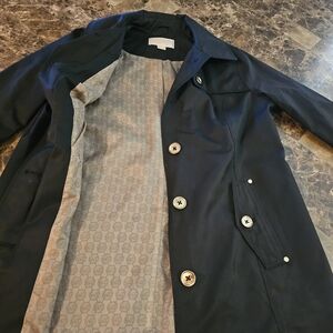 Michael Kors Jacket Rain Trench Coat Womens Size Medium Tan Black Gold